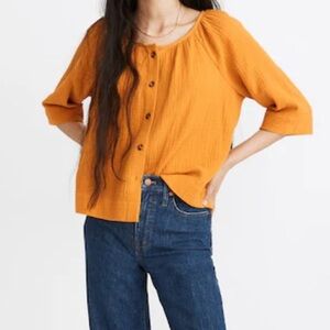 Madewell Gauze Button Front Raglan Cotton Top Burn Orange Size XS